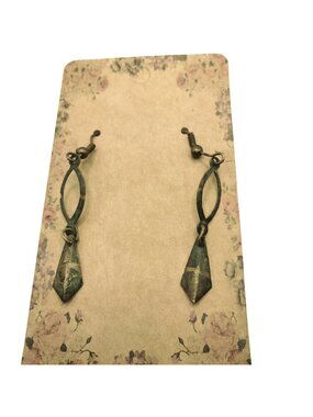 Green Gold Dangle Earrings Boho Upcycled Salvage